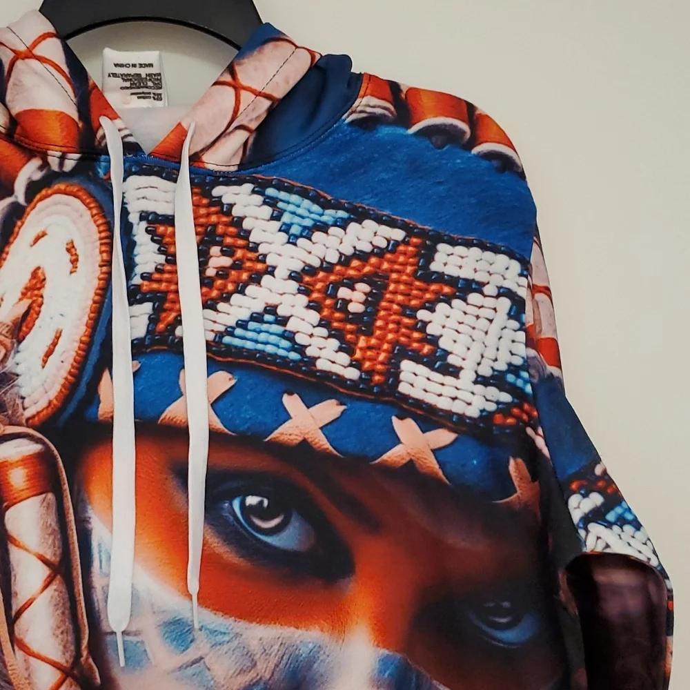 ZOOTOP BEAR Indian girl make up headdress feathers  long sleeve hoodie NWOT XL - Picture 4 of 9